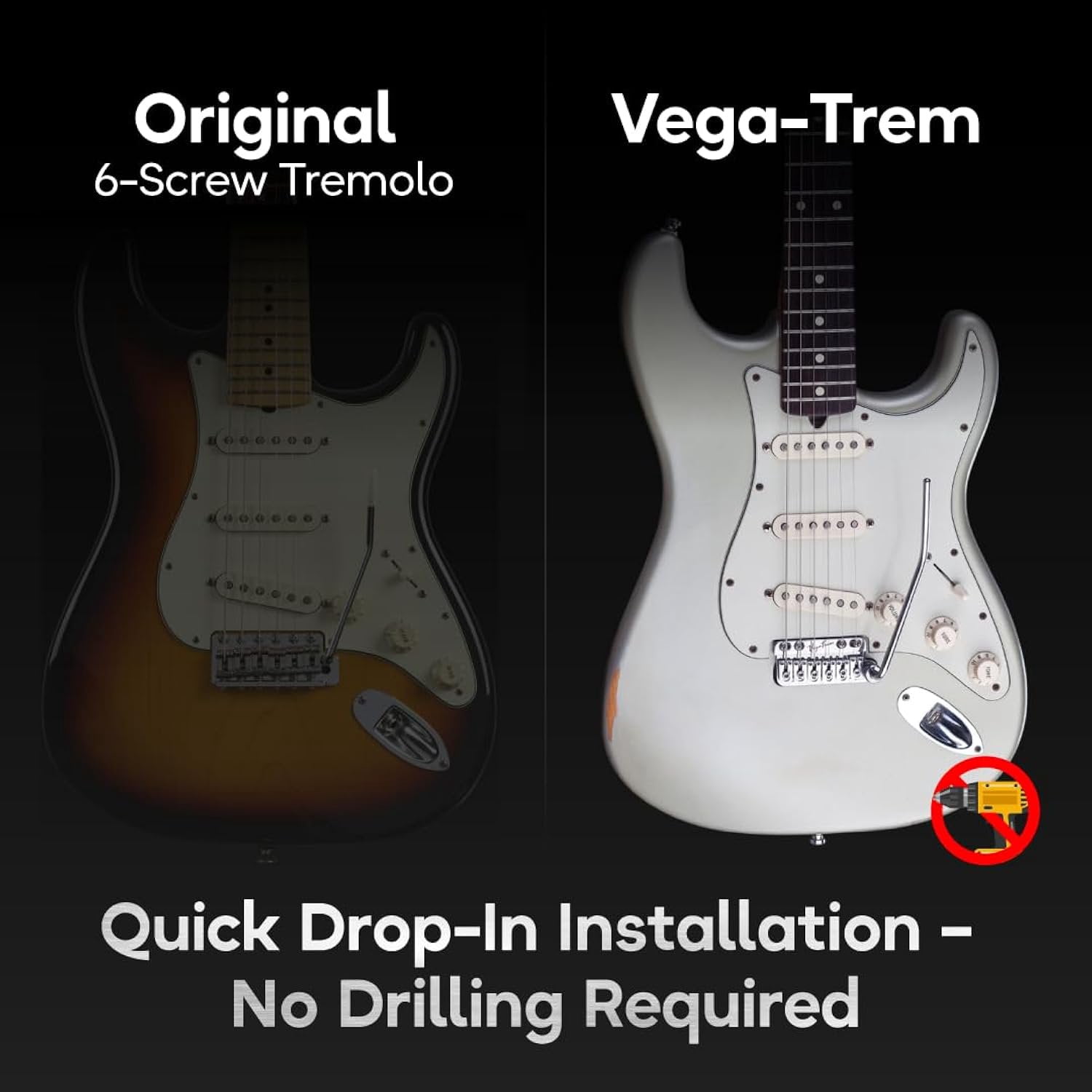 Vega-Trem VT1 Special Standard 6-Screw Stratocaster Guitar Tremolo Bridge For Strat No Mods Easy Installation Glossy, Right