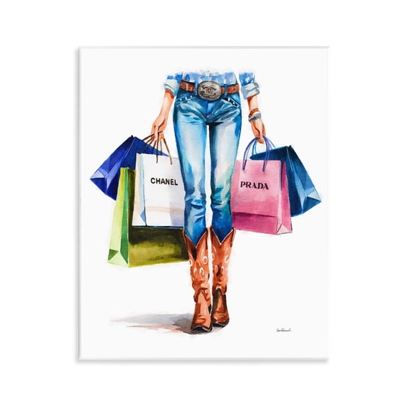 Stupell Industries Country Girl Shopping Bags People Painting Unframed Art Print Wall Art, 11 x 14