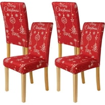 Christmas Chair Covers Set of 4, Christmas Decorations Stretch Removable Washable Dining Room Chair Protector Slipcovers for Xmas Decor Holiday Party Kitchen Home Decorations (Merry Christmas, 4 PCS)