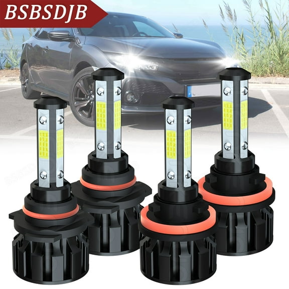 4-Side LED Headlight Bulbs 6000K Bright White for Honda Civic 2016 2017 2018 2019