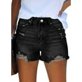 thumbnail image 3 of ONLYSHE Women's High Waist Ripped Denim Shorts Frayed Hem Distressed Stretch Jeans with Pockets, 3 of 6