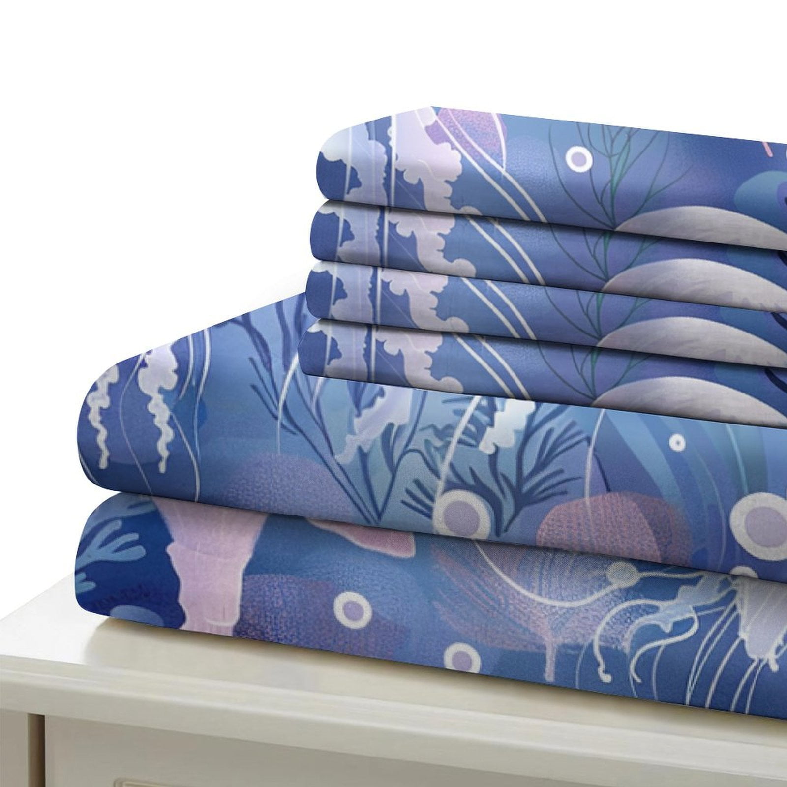 YJHDM 3D Marine Animal Bedding Set Blue Jellyfish Duvet Cover Pillow Case 2/3pcs Soft Twin/Full Bed