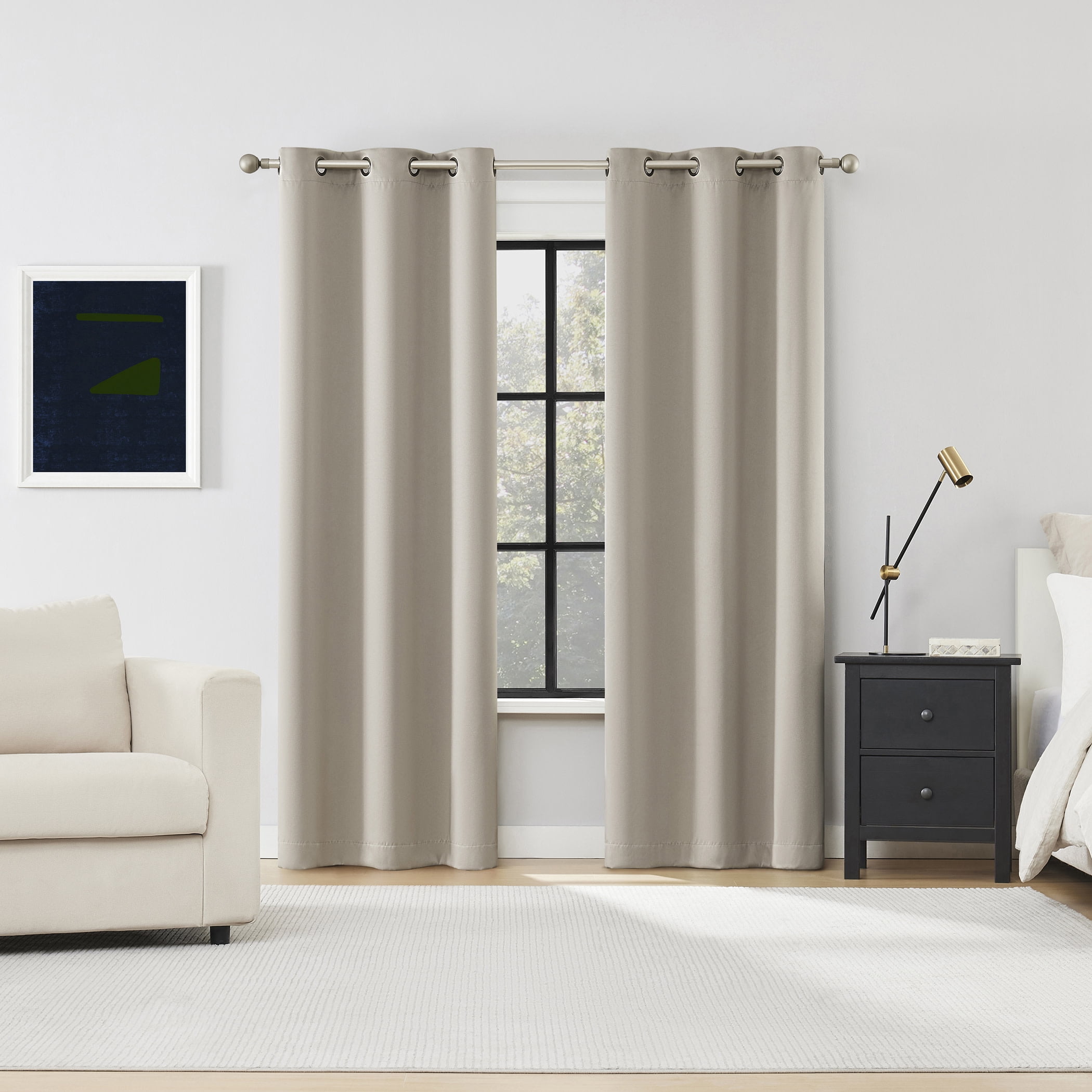 Sun Zero Graham 2-pack Magnetic Closure 100% Blackout Grommet Curtain Panel Pair, 40"W x 84"L, Stone