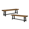 thumbnail image 5 of Tcbosik 2 Pack Outdoor Wood Benches, Backless Dining Bench, 2-Seater Loveseat for Yard, Garden, Patio, Brown & Black, 5 of 10
