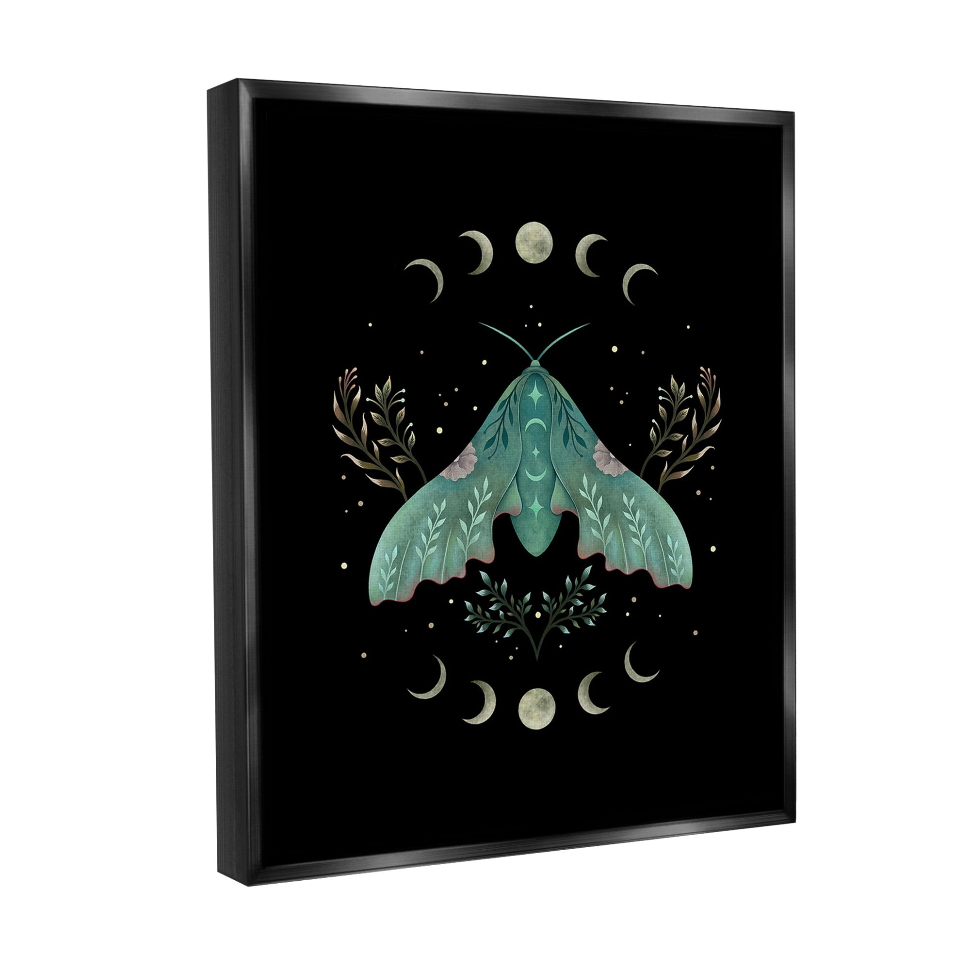 Stupell Industries Celestial Moth & Moon Animals & Insects Painting Black Floater Framed Canvas Art Print Wall Art, 17 x 21