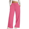 thumbnail image 2 of Nestiefly Wide Leg Sweatpants Women Baggy High Waist Workout Yoga Pants with Pockets | Loose Fit Drawstring Sweat Pants,Fall Clothes Pink M, 2 of 6