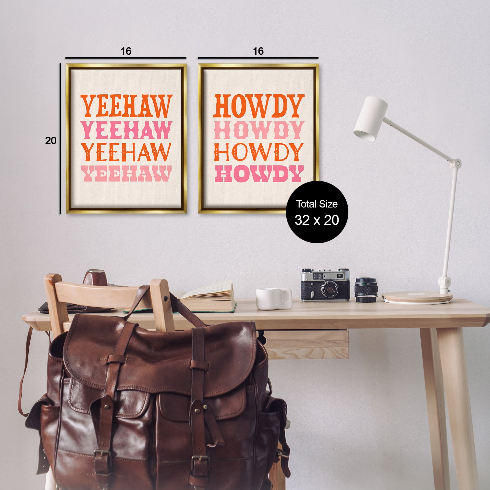 Stupell Industries Yeehaw & Howdy Typography Typography Painting Gold Floater Framed Canvas Art Print Wall Art, 17 x 21, Set of 2