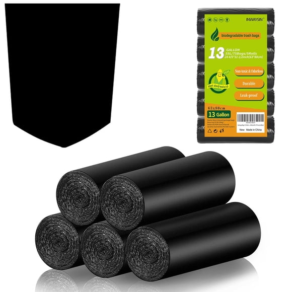 13 Gallon Biodegradable Tall-Kitchen Trash Bags - Black Garbage Bags Large Compostable Unscented 75 Count Recycling Strong Thick Office Was
