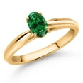 thumbnail image 2 of Gem Stone King 0.35 Cttw Oval Green Created Emerald 10K Yellow Gold Solitaire Engagement Ring for Women |  Gemstone Birthstone | Oval 6X4MM | Available in Size 5, 6, 7, 8, 9, 2 of 4