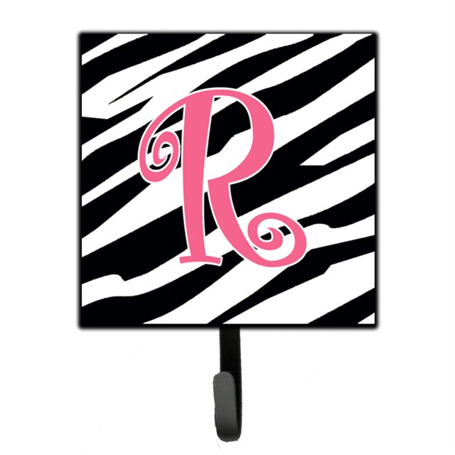 "Treasures CJ1037-RSH4 Letter R Initial Monogram-Zebra Stripe and Pink Leash Holder o Key Hook, Small, Multicolor" Caroline's Treasures CJ1037-RSH4