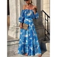 thumbnail image 4 of Women's Spring/Summer New Off-Shoulder Printed High-Waisted Elegant Dress, 4 of 5