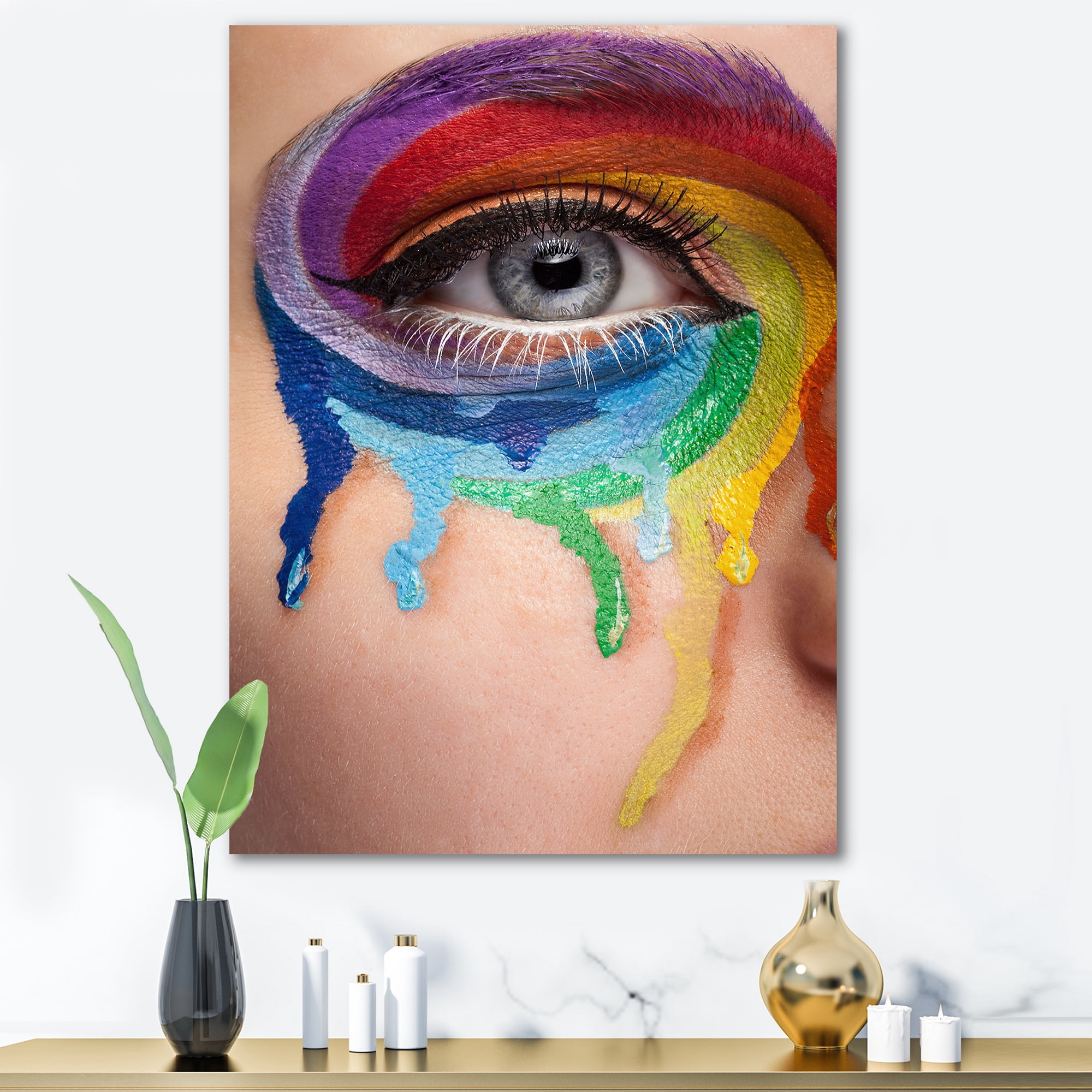 Designart ' Close Up Eye With Colourful Cry In A Wheel Arround ' Modern Canvas Wall Art Print