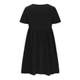 thumbnail image 5 of pstuiky Summer Dress, Women Summer Cotton and Linen Dress Short Sleeve Crewneck Dress Beach Casual T-Shirt Plus Solid Color Loose Vest Skirt Pocket Leisure Black M, 5 of 6
