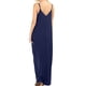 thumbnail image 4 of Vestido largo maxi de playa de verano con cuello en V profundo, informal, sin mangas, para mujer, azul oscuro, L, 4 of 5