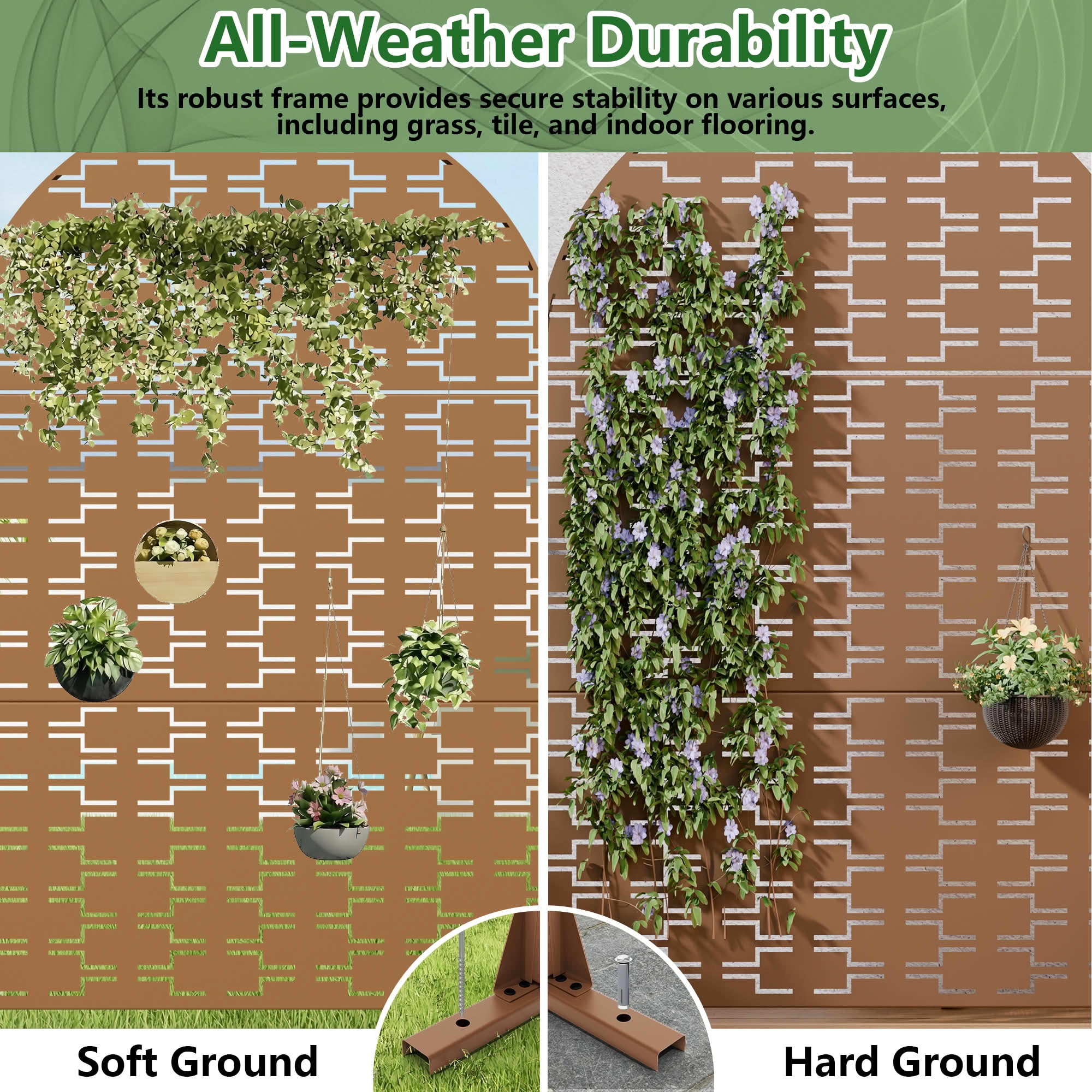 MAYEERTY Outdoor Metal Privacy Screen 6ft × 4ft Brown, 3-Panel Brick Pattern Decorative Screen for Patio