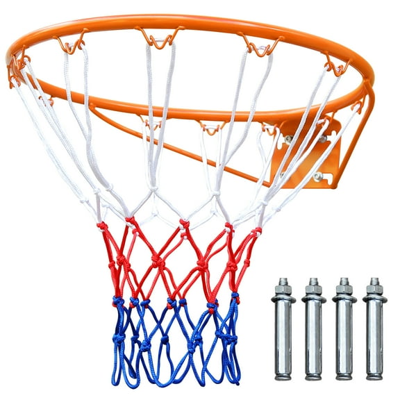 Basketball Hoop Basketball Rim Replacement Standard 18" Steel Rim Wall Mounted Basketball Goal Hoop with Net for Indoor Outdoor Orange,Portable Basketball Hoop