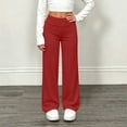 thumbnail image 2 of Hduncf Children's Fold Over Yoga Pants Low Rise Wide Leg Cute Flare Sweatpants Lounge Wear School Clothes Teen Girls Red 7-8Years, 2 of 9