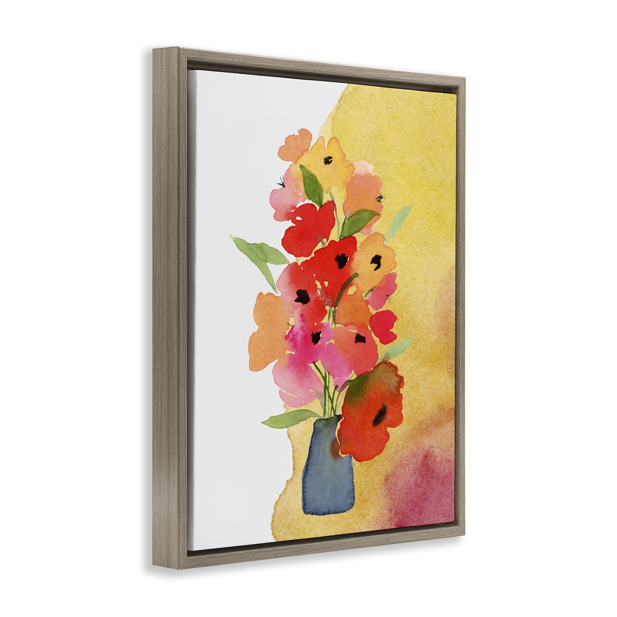 Stupell Industries Bright Abstract Florals Botanical & Floral Painting Brown Floater Framed Art Print Wall Art, 25 x 31