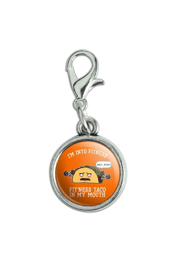 I'm Into Fitness Fit'ness Taco In My Mouth Funny Antiqued Bracelet Pendant Zipper Pull Charm with Lobster Clasp