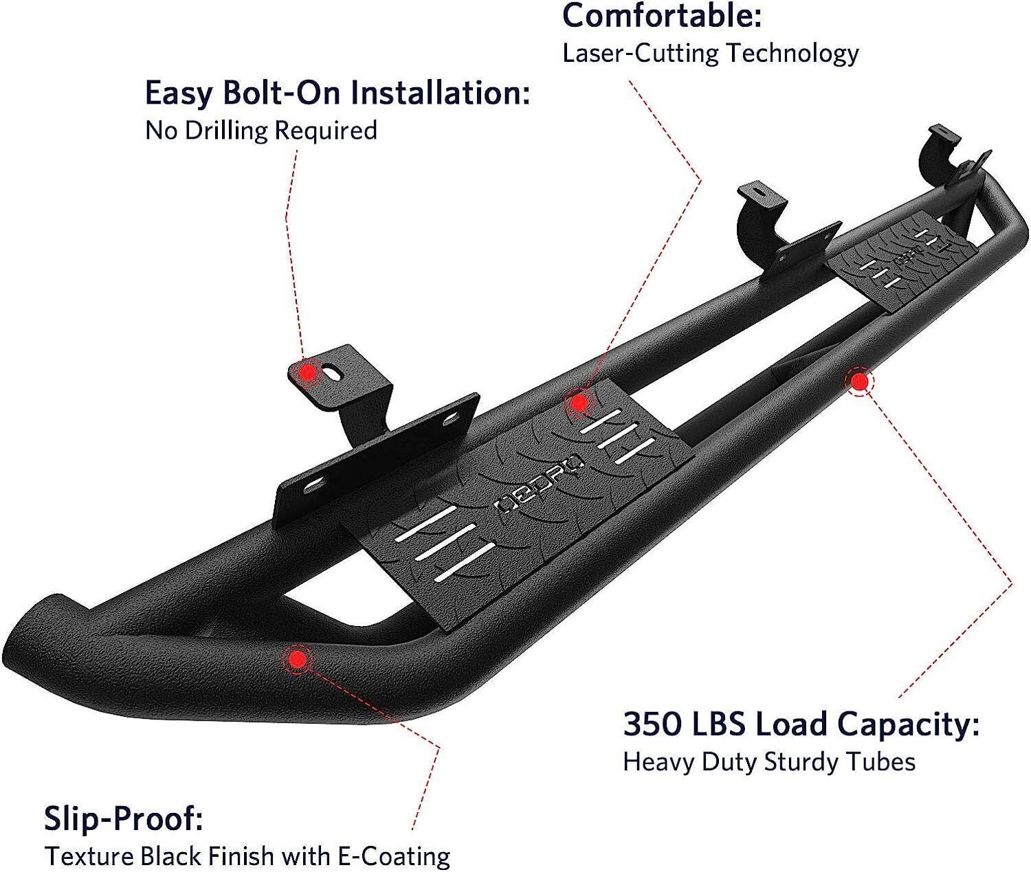 RVNI 6" Running Boards for 2018-2024 Jeep Wrangler JL & Unlimited 4 Door, Tube Truck Side Step Bars Black Textured Nerf Bars