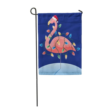 SIDONKU Pink Christmas Flamingo Wearing Santa Hat and String Garden Flag Decorative Flag House Banner 28x40 inch