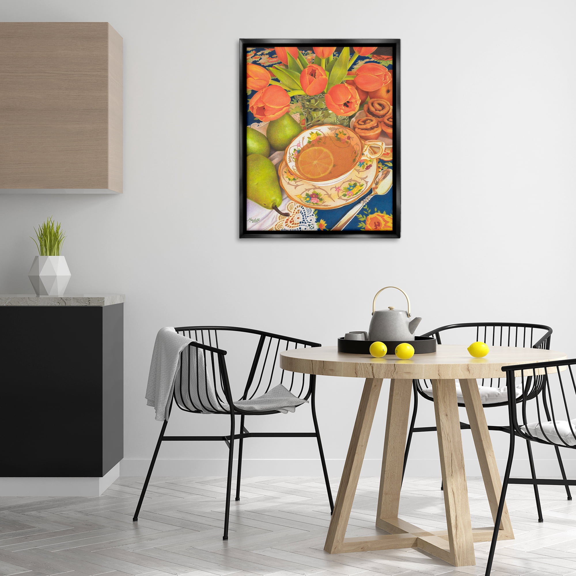 Stupell Industries Tea with Orange Tulips Food & Beverage Painting Black Floater Framed Art Print Wall Art, 25 x 31