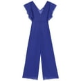 thumbnail image 6 of Yartina Flower Girls Chiffon Romper Ruffled Short Sleeve High Waist Wide Leg Jumpsuit for Wedding Royal Blue 10, 6 of 7