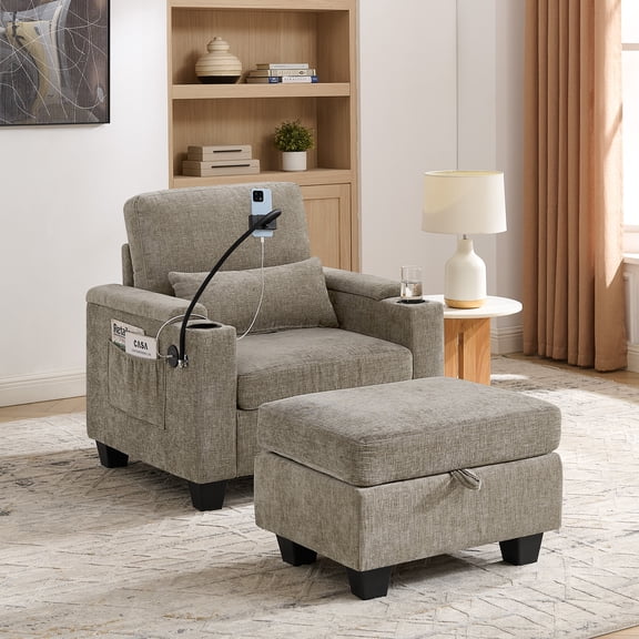 Single sofa recliner, Manually Adjustable Backrest, Image Manual Adjustable Backrest, Sofa Chair Requires Assembly