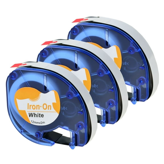 GREENCYCLE 3PK Black on White Iron-On Fabric Label Tape Compatible for Dymo 18771 LT18771 LetraTag Printer (1/2 Inch x 6.5Feet 12mm x 2m)