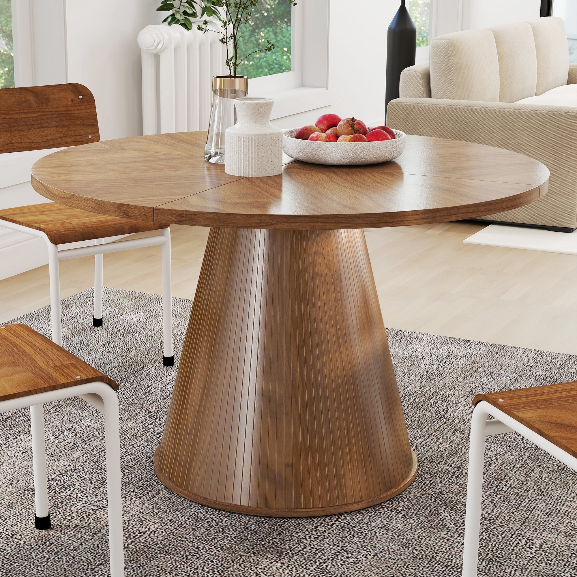 Oubayajia Round Dining Table for 4, 47 Inches Wood Small Dining Table for Kitchen Living Room, Walnut