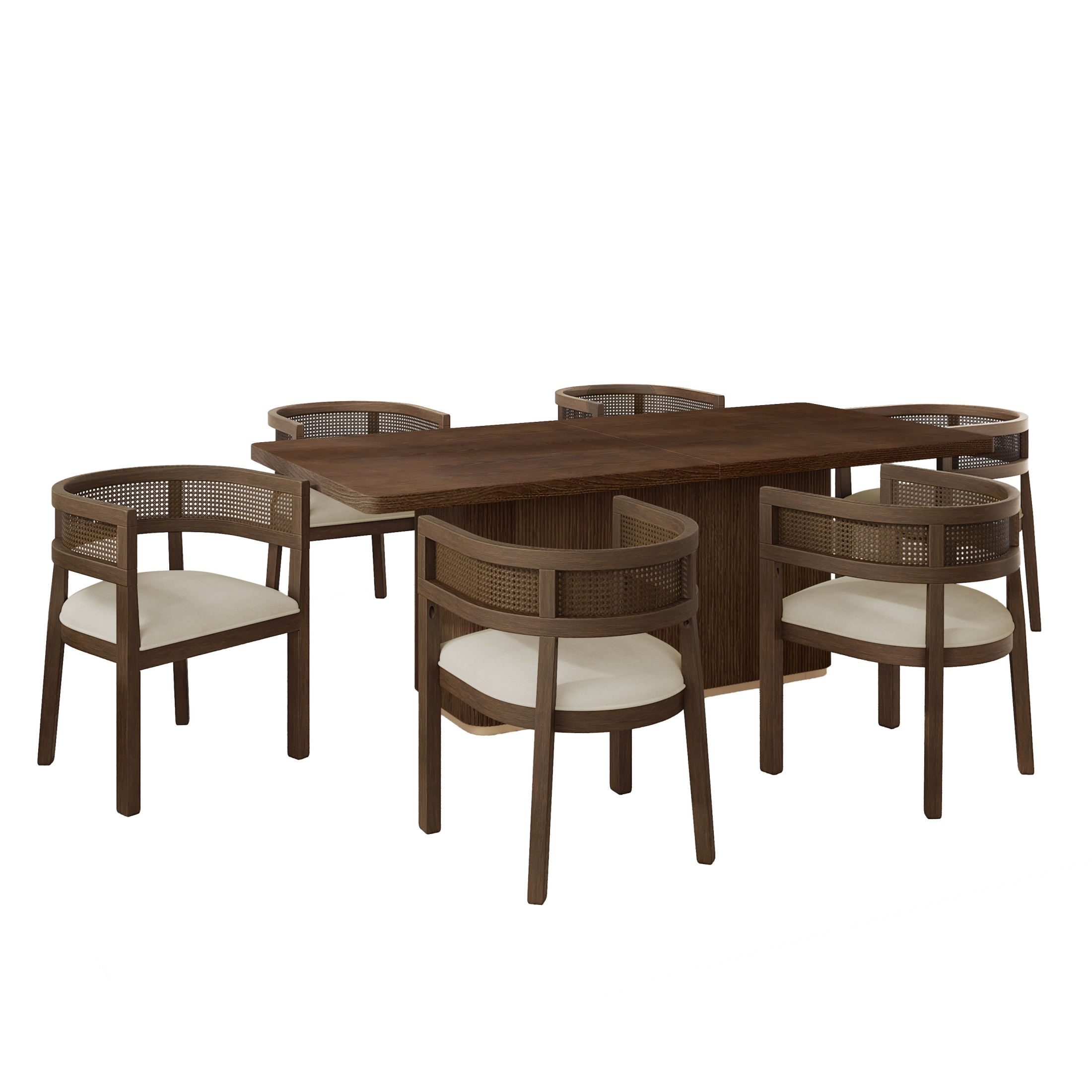Christopher Knight Home 7-Piece Dining Set, 84" Rectangular Table with Beige Upholstered Ladder Back Chairs