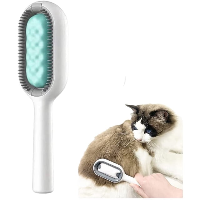 Cepillo de limpieza multifuncional portátil para mascotas, 2 en 1: eliminación y limpieza del pelo para gatos y perros con piel sensible (verde, peine para pelo largo).