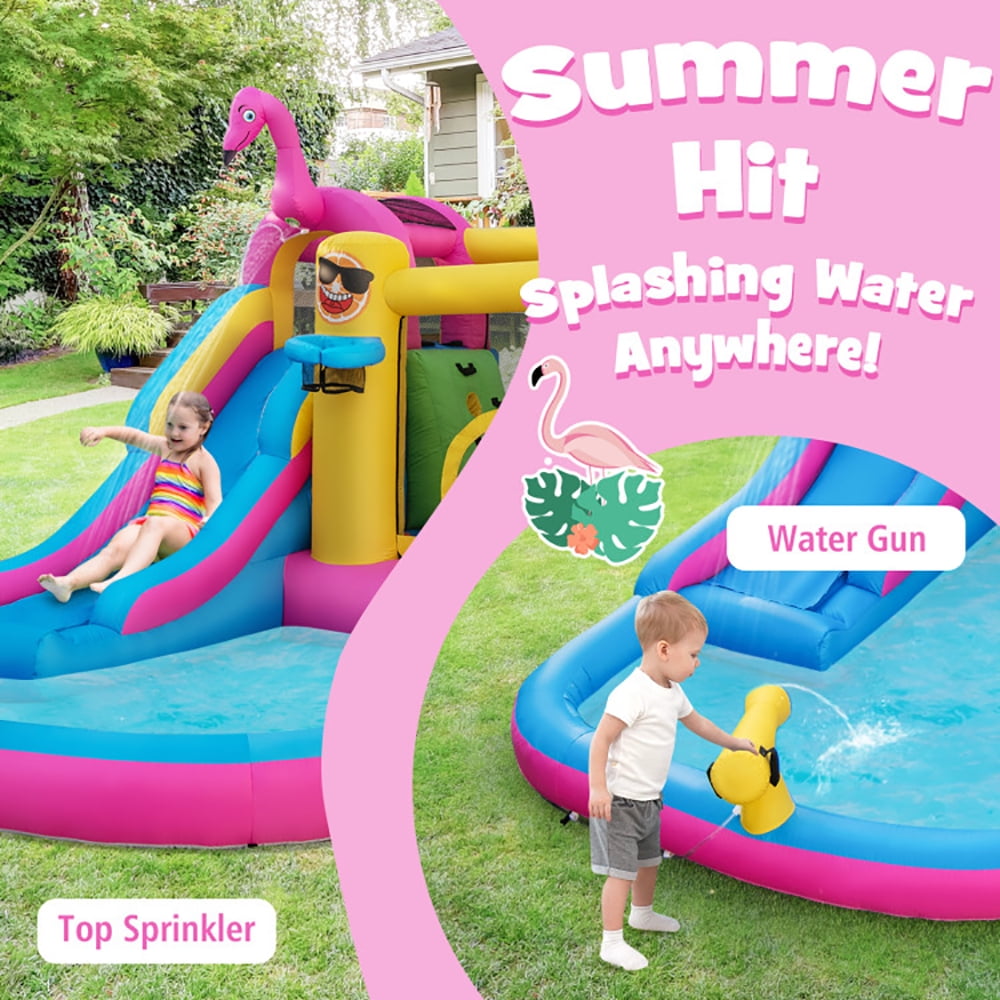 Aimee Lii Inflatable Bounce Castle with Long Water Slide and 735W Blower, Bounce House Water Slide for Kids 3-10