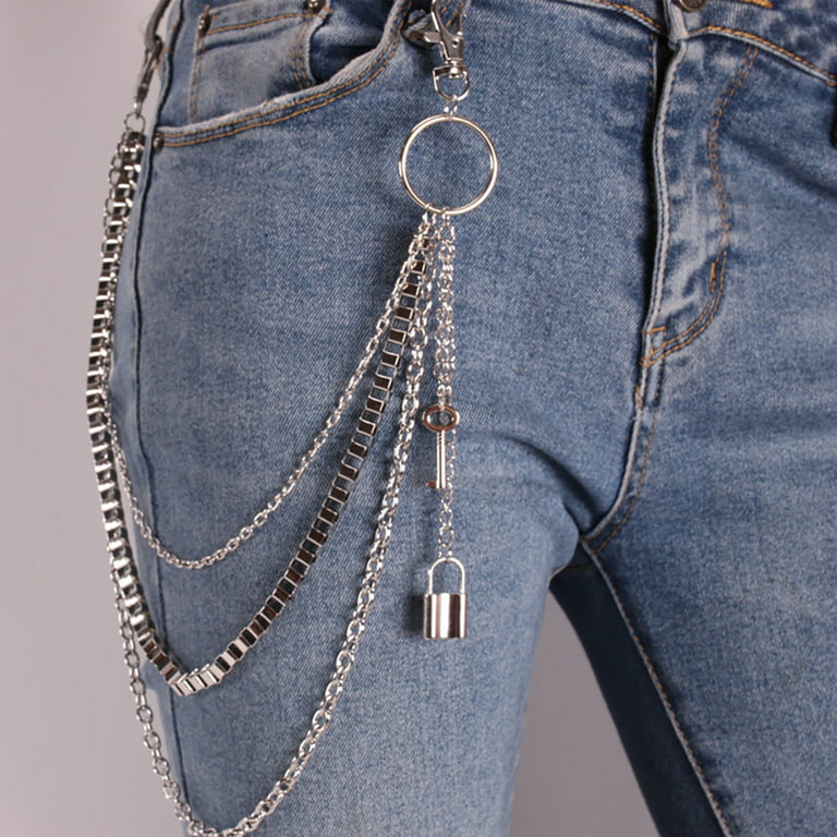 Yesbay Multi-layer Anti-lost Pants Jeans Wallet Pocket Chain Keychain, Women's, Size: 3 Layers, Silver