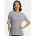 thumbnail image 4 of Women's Short Sleeve V Neck Casual Basic Solid Color Pullover Lightweight Soft Knit T-Shirt Tops, 4 of 5