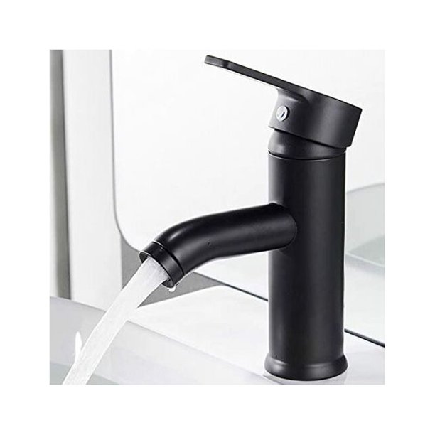 Grifo negro mate, grifo mezclador de lavabo de baño de cobre, lavabo de agua fría y caliente mate. Grifos delgados y diseño retro, grifo de palanca de un solo orificio, fregadero duradero JAMW Sencillez