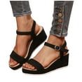 thumbnail image 5 of Sandals for Women Wedge Open Toe Summer Daily Shoes Fashion Casual Spring Summer Solid Color Round Toe Open Toe One-Line Buckle Thick Bottom Wedge Sandals, 5 of 10