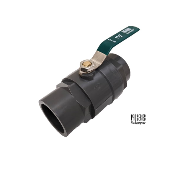 Van Enterprises 1.5" Pro Series- 2PC PVC Ball Valve with Stainless Steel Handle and Chromium ABS Ball [Socket]