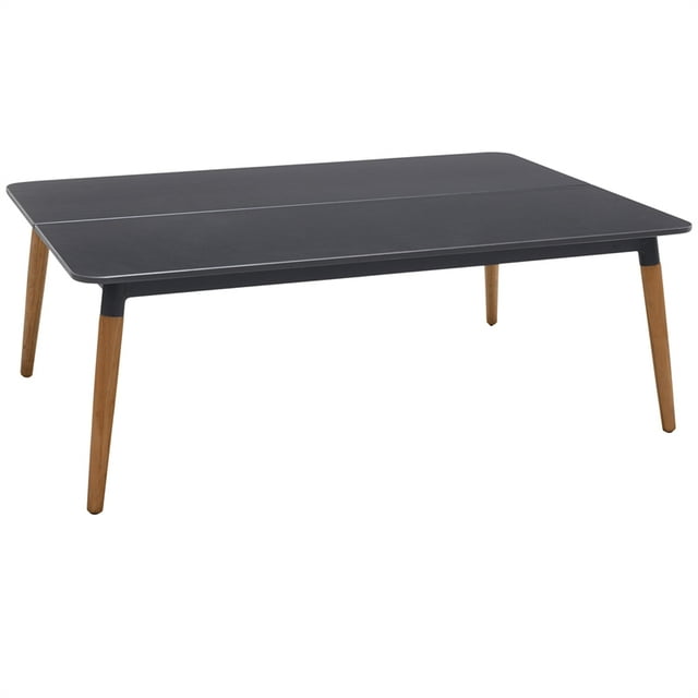 Armen Living Ipanema Table Basse Extérieure en Aluminium avec Pieds en Teck Gris Foncé