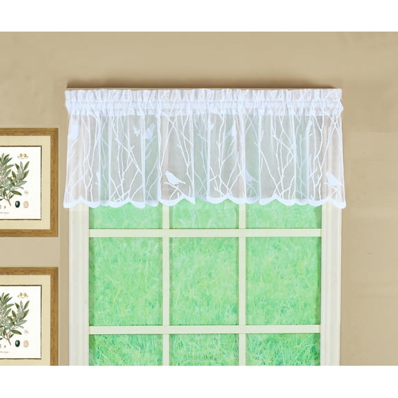 Cortina Valance Today's Songbird, semitransparente, encaje blanco, 56 x 30 cm