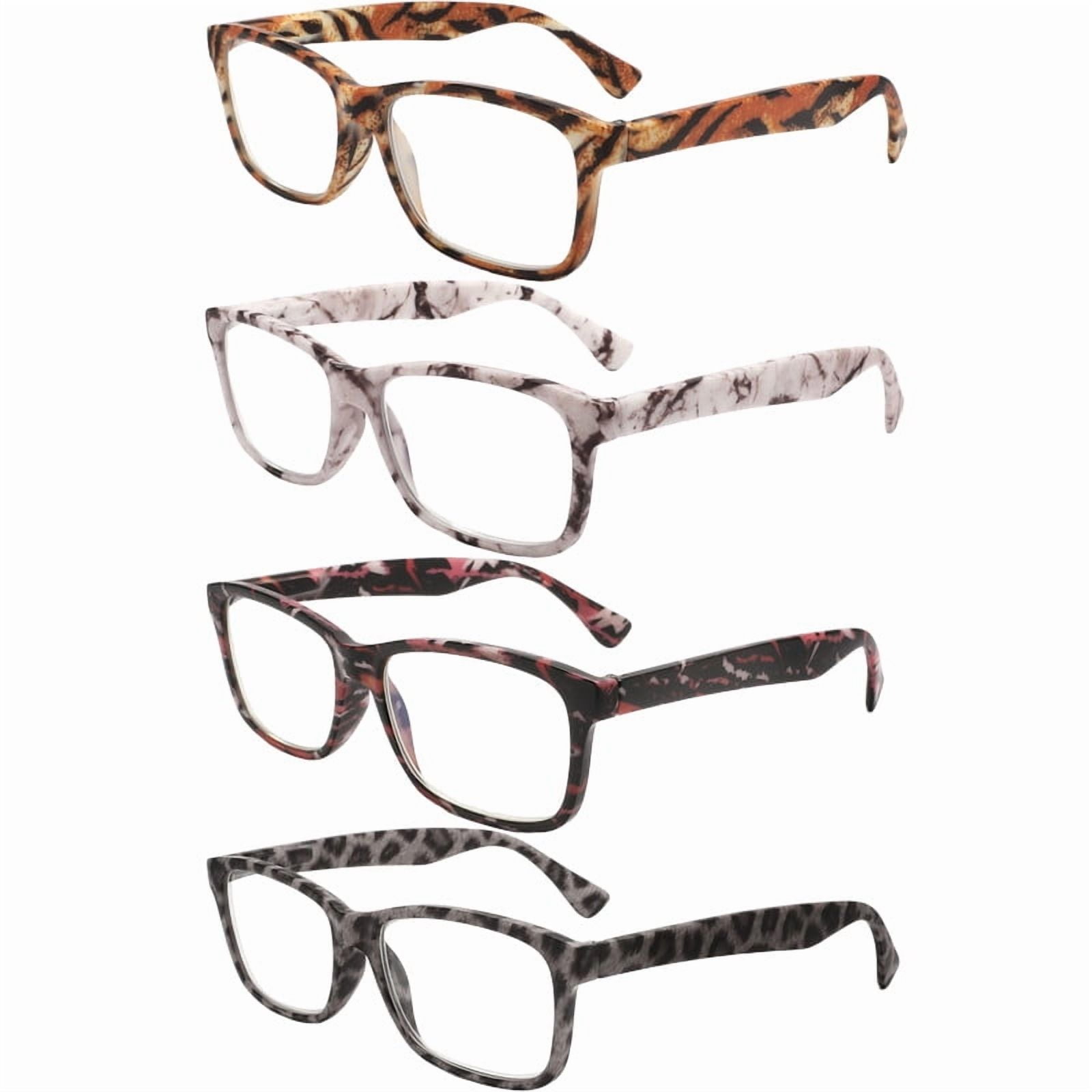 4-Pack Reading Glasses for Men Women, Blue Light Blocking Glasses with Spring Hinge, animal print, Lightweight, +2.0