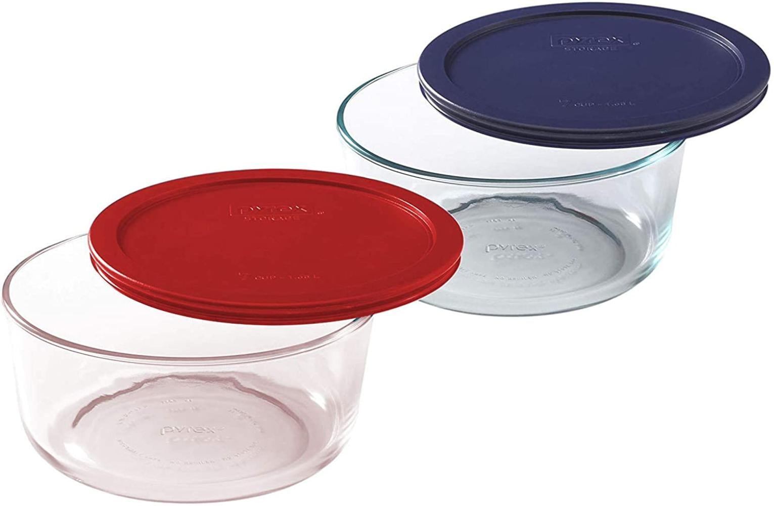 Pyrex Storage Plus 7-Cup Round Storage Dish With Red Plastic Cover Pack Of 2 Con 