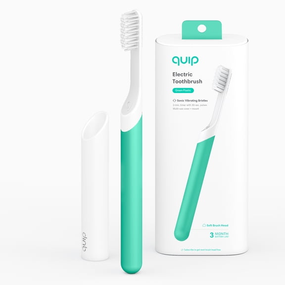 Quip Adult Electric Toothbrush, Built-in Timer   Travel Case, Green Plastic, 1 Ct