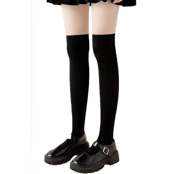 Grip Socks Men Women over the Knee High Socks, Summer Thin Solid Color Thigh Long Socks for Daily Uniform Black One Size