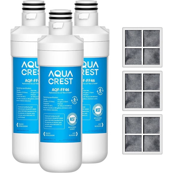 AQUA CREST F46 ADQ747935 Refrigerator Water Filter and Air Filter, Replacement for LG® LT1 000P®/PC/PCS, LMXS28626S, LFXS26973S, MDJ64844601, ADQ74793501, ADQ74793502 and LT120F®, 3 Combo