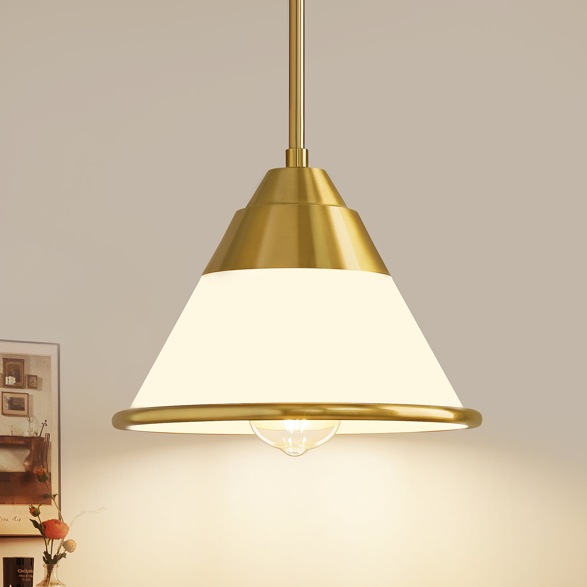 Pendant Ceiling Lights Modern Pendant Light, 13.4" Drum Hanging Lamp Fixture With 3-Tier Linen Fabrics Lampshade, Elegant Pendant Lighting For Dining Room, Bedroom, Kitchen Dining Room Light Fixture