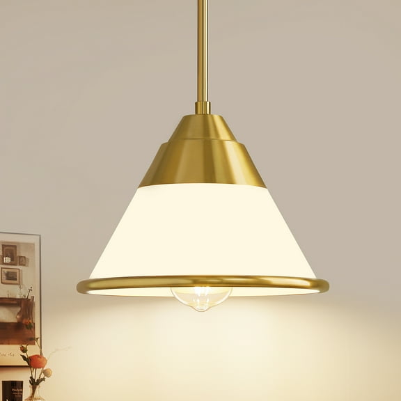 KAISITE Modern Golden Pendant Light Metal Frame White Frosted Glass Shade for Living Room Dining Room Kitchen Island
