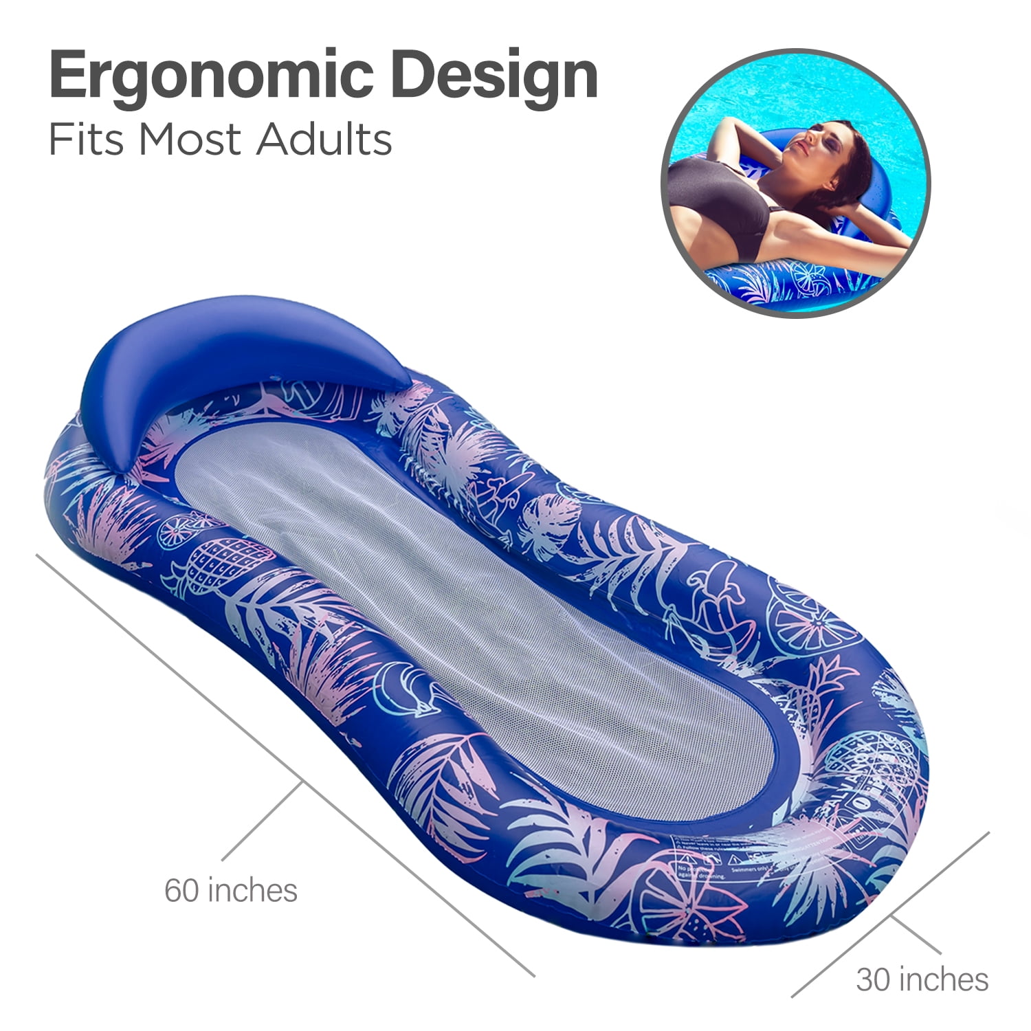 Galvanox Pool Floaties Adult Size, Heavy Duty Raft Water Lounger Recliner Inflatable Float for Swimming Pool
