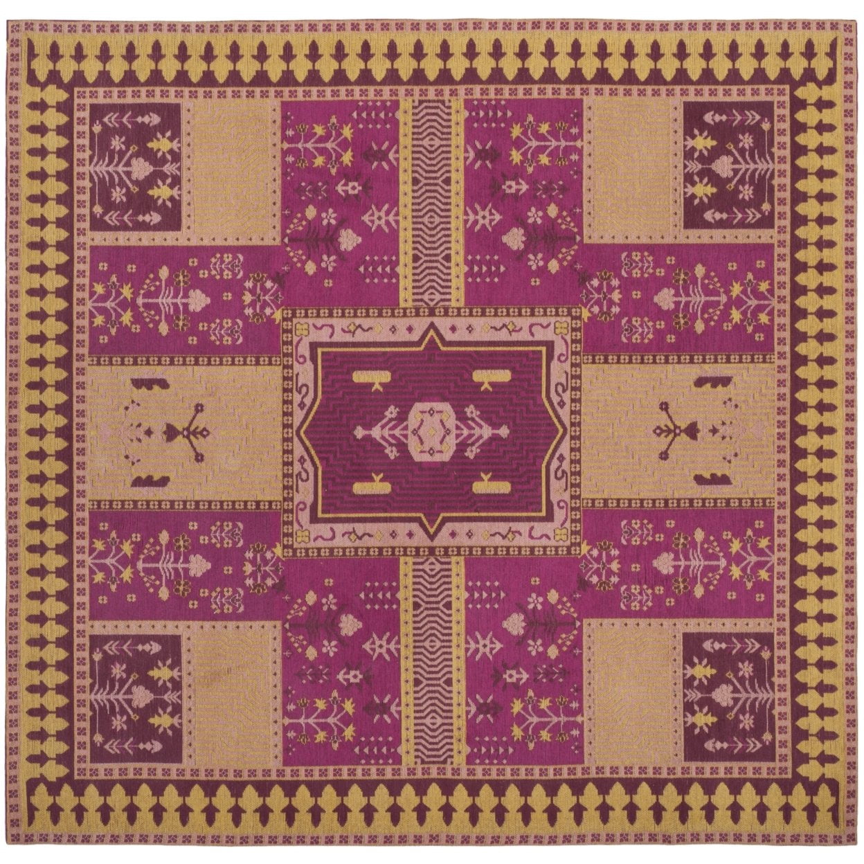 SAFAVIEH Classic Vintage Seanna Geometric Bordered Cotton Area Rug, Fuchsia/Gold, 4' x 6'