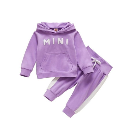 

Honeeladyy Winter Coats Newborn Clothes Autumn Winter Girls Hoodies Pants Outfit Suit Infant Clothing Set Purple Clearance under 5$